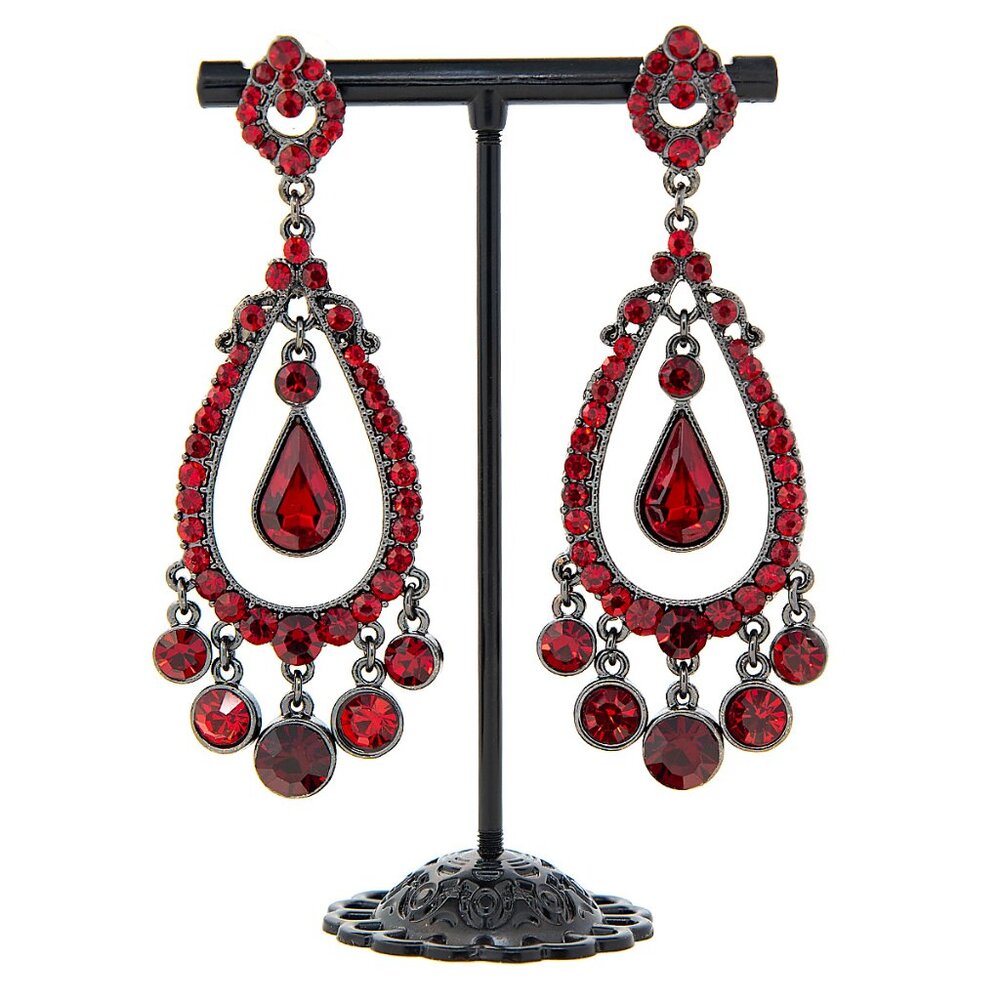 Dramatic Red Rhinestone Dangle Earrings | Gothic Glam Chandeliers
